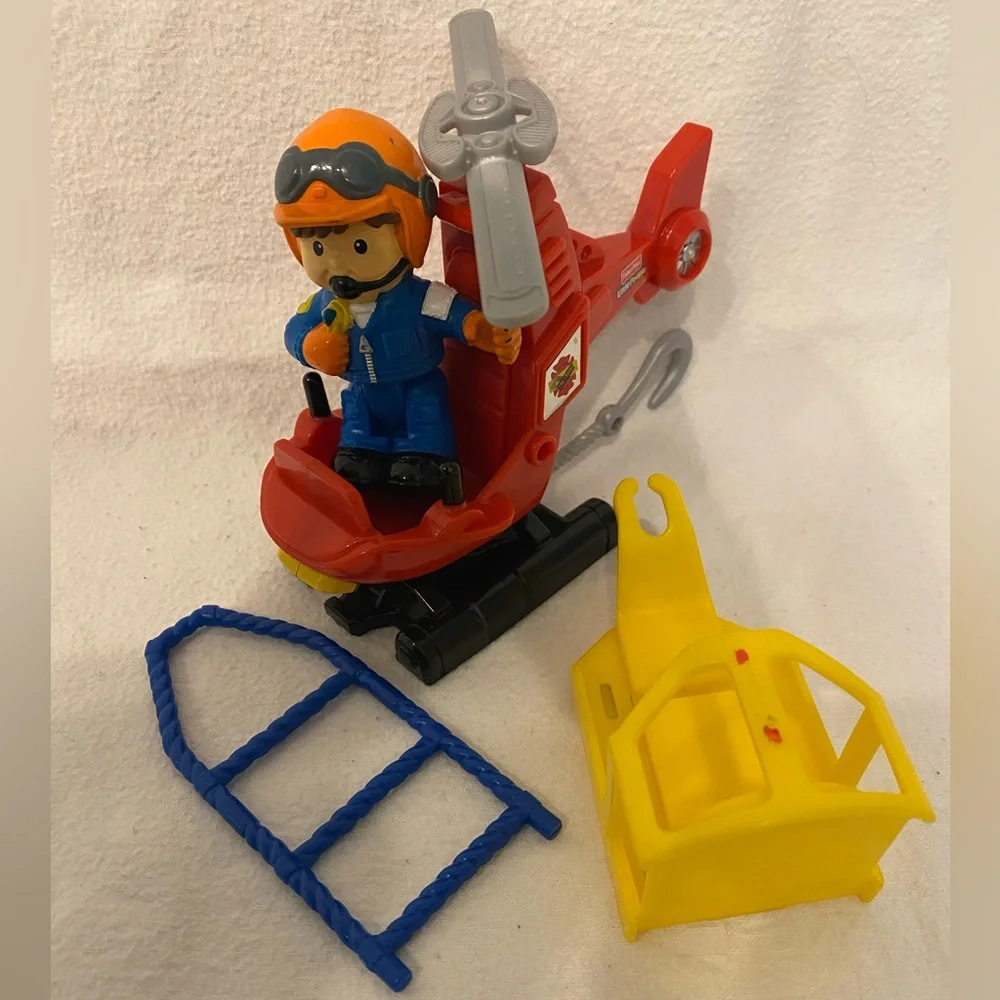Little People Fire Rescue set , Drew, helicopter, basket, ladder